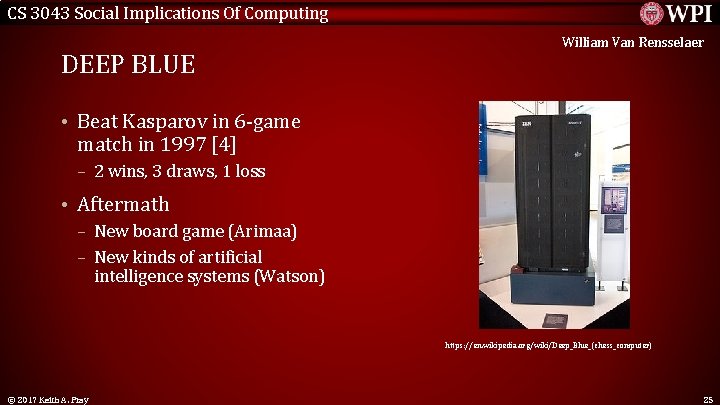 CS 3043 Social Implications Of Computing DEEP BLUE William Van Rensselaer • Beat Kasparov