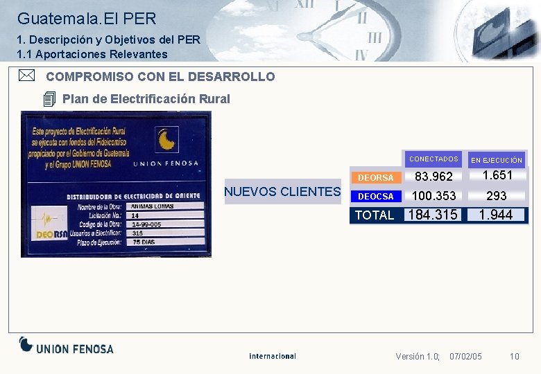 Guatemala. El PER 1. Descripción y Objetivos del PER 1. 1 Aportaciones Relevantes *