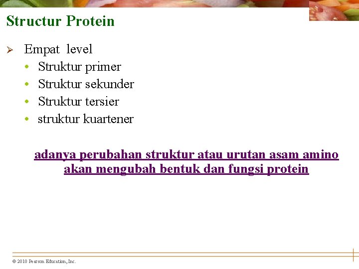 Structur Protein Ø Empat level • Struktur primer • Struktur sekunder • Struktur tersier