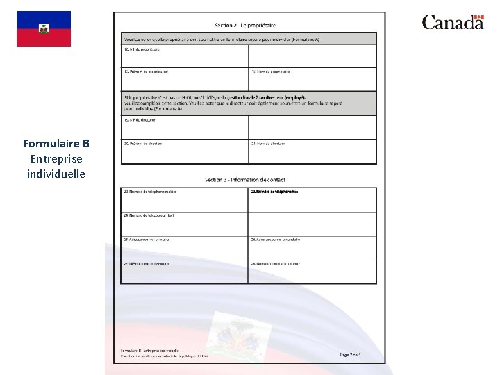 Formulaire B Entreprise individuelle 