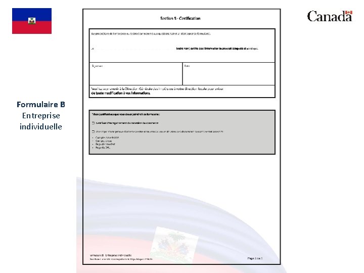 Formulaire B Entreprise individuelle 