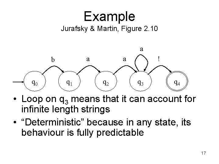 Example Jurafsky & Martin, Figure 2. 10 a a b q 0 q 1