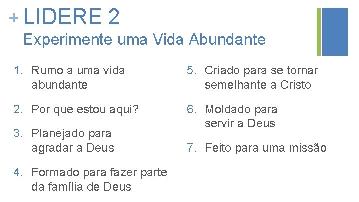 + LIDERE 2 Experimente uma Vida Abundante 1. Rumo a uma vida abundante 5.