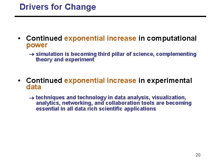 Drivers for Change • Continued exponential increase in computational power simulation is becoming third Drivers for Change • Continued exponential increase in computational power simulation is becoming third