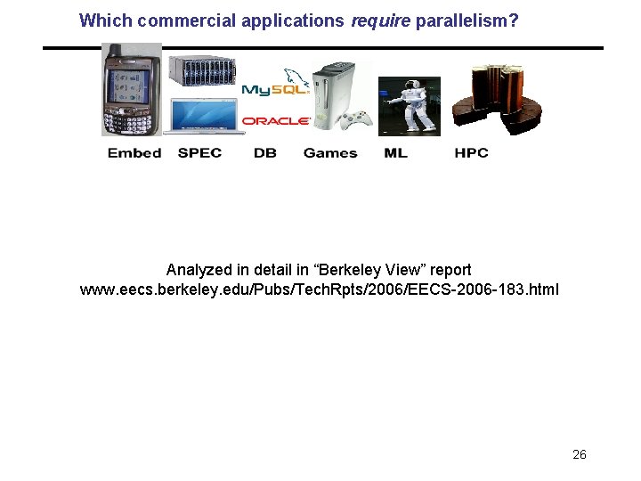 Which commercial applications require parallelism? Analyzed in detail in “Berkeley View” report www. eecs. Which commercial applications require parallelism? Analyzed in detail in “Berkeley View” report www. eecs.