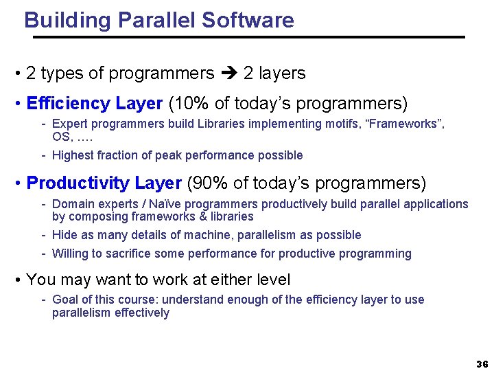 Building Parallel Software • 2 types of programmers 2 layers • Efficiency Layer (10% Building Parallel Software • 2 types of programmers 2 layers • Efficiency Layer (10%