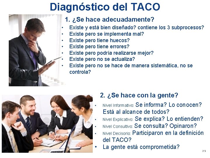 Diagnóstico del TACO 1. ¿Se hace adecuadamente? • • Existe y está bien diseñado?