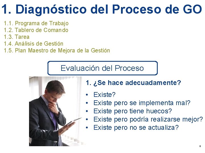 1. Diagnóstico del Proceso de GO 1. 1. Programa de Trabajo 1. 2. Tablero