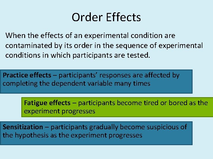Order Effects When the effects of an experimental condition are contaminated by its order