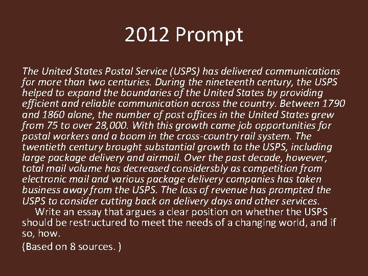 2012 Prompt The United States Postal Service (USPS) has delivered communications for more than