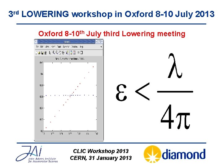 3 rd LOWERING workshop in Oxford 8 -10 July 2013 Oxford 8 -10 th