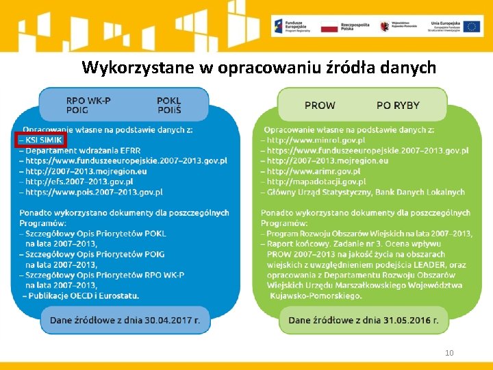 Wykorzystane w opracowaniu źródła danych 10 