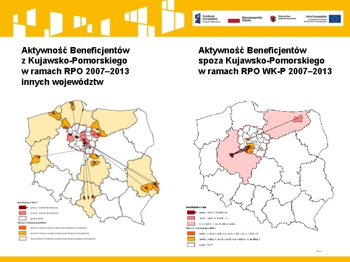 Aktywność Beneficjentów z Kujawsko-Pomorskiego w ramach RPO 2007– 2013 innych województw Aktywność Beneficjentów spoza