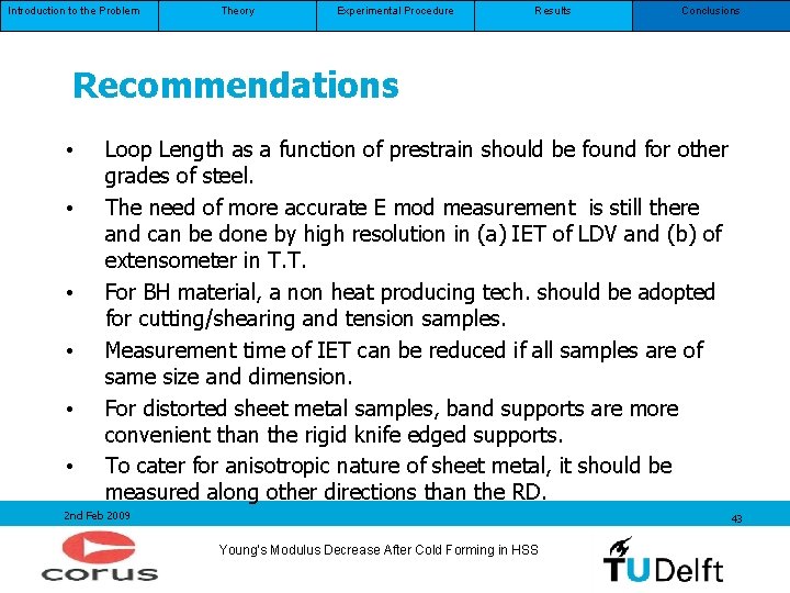Introduction to the Problem Theory Experimental Procedure Results Conclusions Recommendations • • • Loop Introduction to the Problem Theory Experimental Procedure Results Conclusions Recommendations • • • Loop