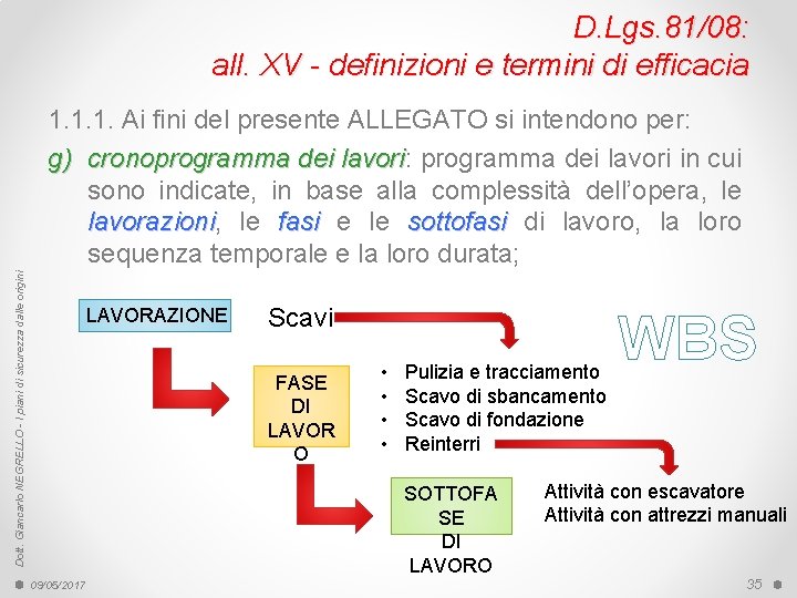 D. Lgs. 81/08: all. XV - definizioni e termini di efficacia Dott. Giancarlo NEGRELLO