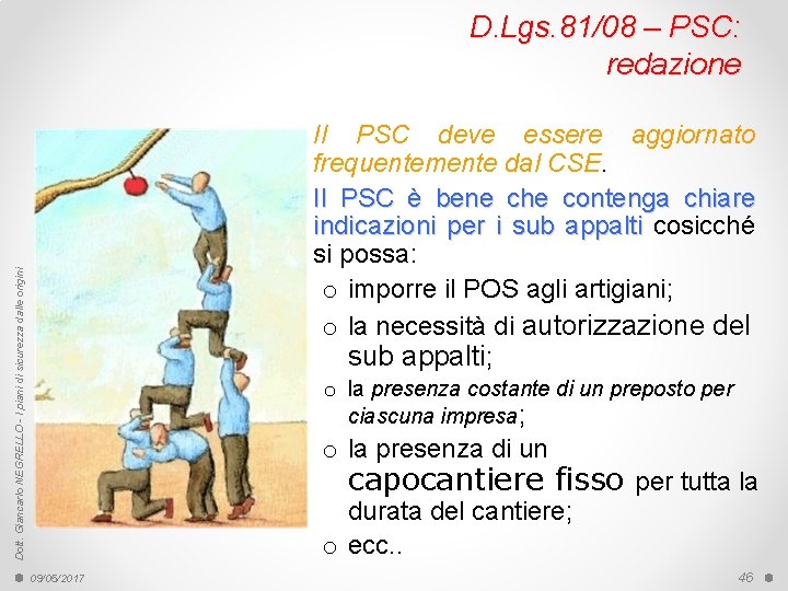 D. Lgs. 81/08 – PSC: redazione Dott. Giancarlo NEGRELLO - I piani di sicurezza