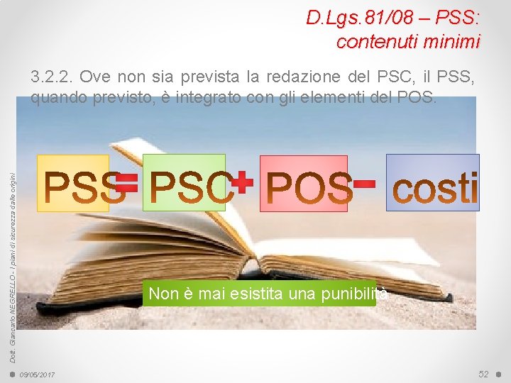 D. Lgs. 81/08 – PSS: contenuti minimi Dott. Giancarlo NEGRELLO - I piani di