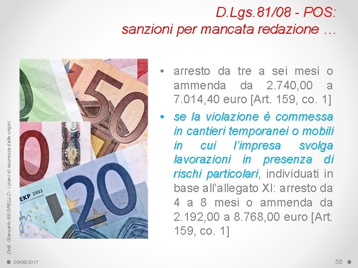 D. Lgs. 81/08 - POS: sanzioni per mancata redazione … Dott. Giancarlo NEGRELLO -