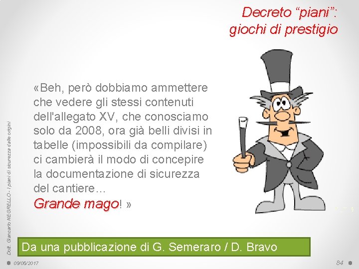 Dott. Giancarlo NEGRELLO - I piani di sicurezza dalle origini Decreto “piani”: giochi di