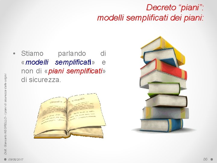 Dott. Giancarlo NEGRELLO - I piani di sicurezza dalle origini Decreto “piani”: modelli semplificati