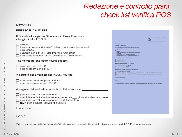 Dott. Giancarlo NEGRELLO - I piani di sicurezza dalle origini Redazione e controllo piani: