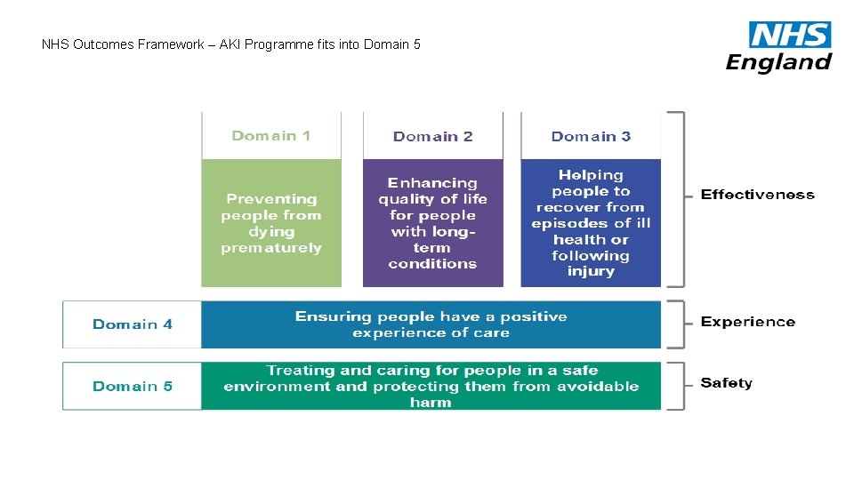 NHS Outcomes Framework – AKI Programme fits into Domain 5 