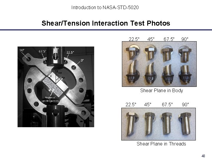 Introduction to NASA-STD-5020 Shear/Tension Interaction Test Photos 22. 5° 45° 67. 5° 90° Shear Introduction to NASA-STD-5020 Shear/Tension Interaction Test Photos 22. 5° 45° 67. 5° 90° Shear