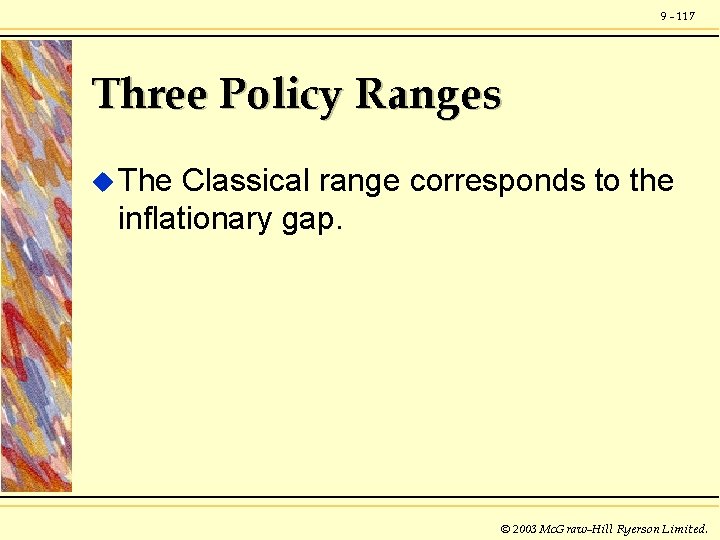 9 - 117 Three Policy Ranges u The Classical range corresponds to the inflationary