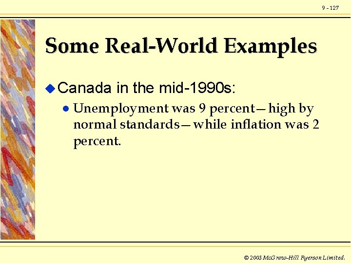 9 - 127 Some Real-World Examples u Canada l in the mid-1990 s: Unemployment