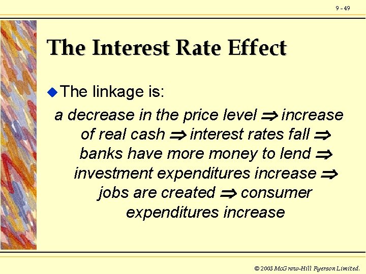 9 - 49 The Interest Rate Effect u The linkage is: a decrease in