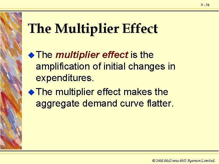 9 - 54 The Multiplier Effect u The multiplier effect is the amplification of