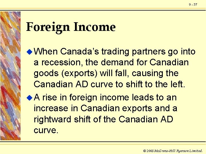 9 - 57 Foreign Income u When Canada’s trading partners go into a recession,