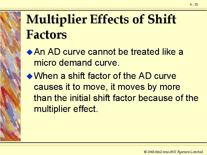 9 - 70 Multiplier Effects of Shift Factors u An AD curve cannot be