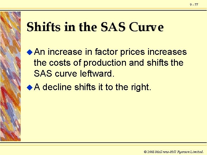 9 - 77 Shifts in the SAS Curve u An increase in factor prices