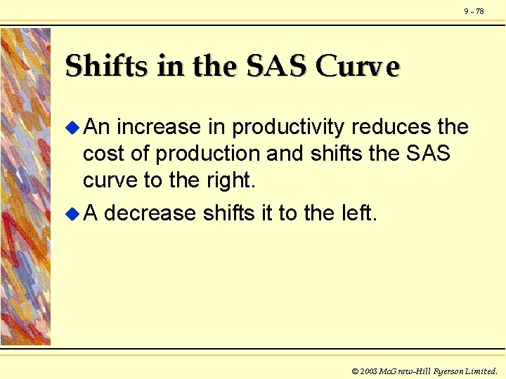 9 - 78 Shifts in the SAS Curve u An increase in productivity reduces