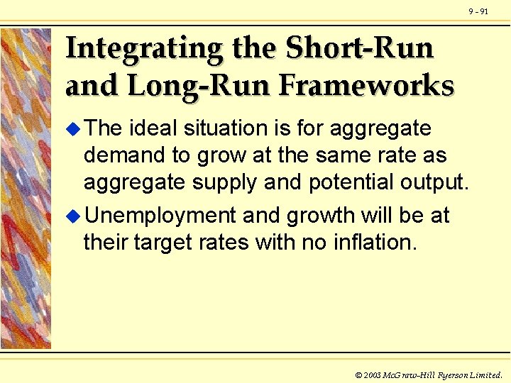 9 - 91 Integrating the Short-Run and Long-Run Frameworks u The ideal situation is