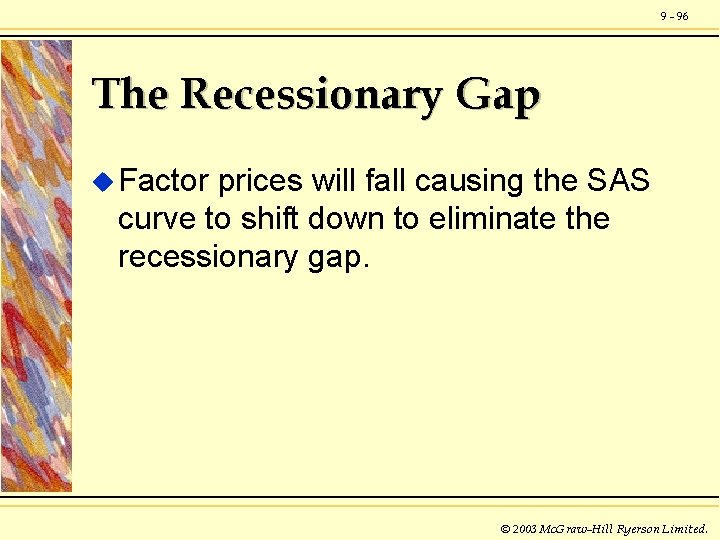 9 - 96 The Recessionary Gap u Factor prices will fall causing the SAS