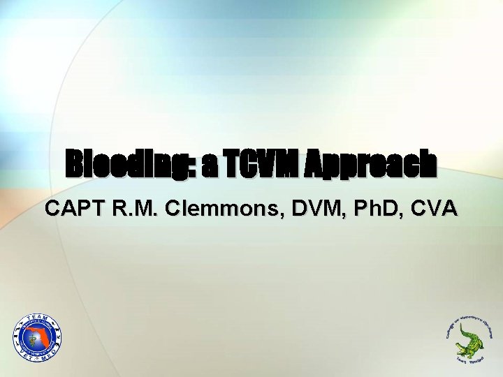 Bleeding: a TCVM Approach CAPT R. M. Clemmons, DVM, Ph. D, CVA 