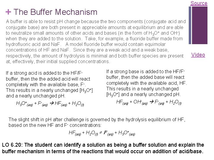 Source + The Buffer Mechanism A buffer is able to resist p. H change