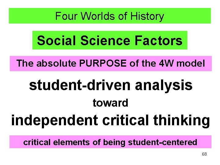 Four Worlds of History Social Science Factors The absolute PURPOSE of the 4 W Four Worlds of History Social Science Factors The absolute PURPOSE of the 4 W