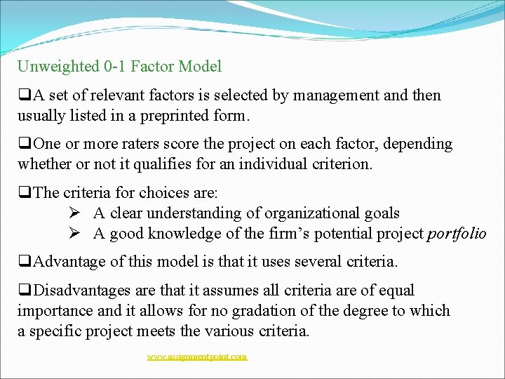 Unweighted 0 -1 Factor Model q. A set of relevant factors is selected by Unweighted 0 -1 Factor Model q. A set of relevant factors is selected by