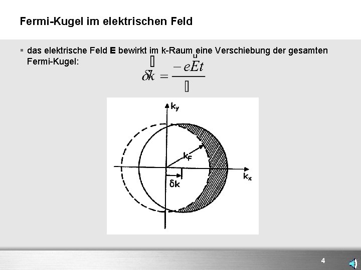 Fermi-Kugel im elektrischen Feld § das elektrische Feld E bewirkt im k-Raum eine Verschiebung