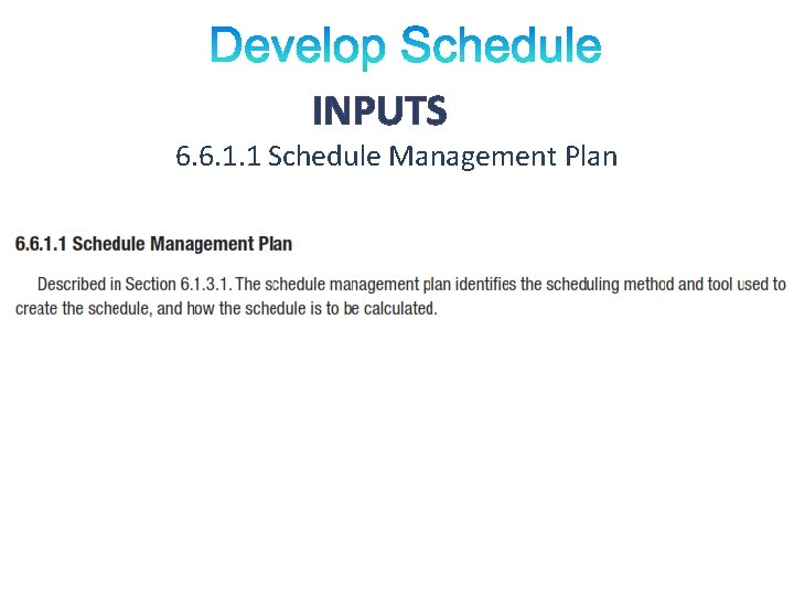 INPUTS 6. 6. 1. 1 Schedule Management Plan 