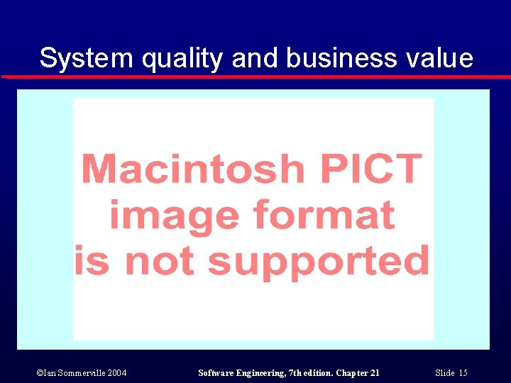 System quality and business value ©Ian Sommerville 2004 Software Engineering, 7 th edition. Chapter