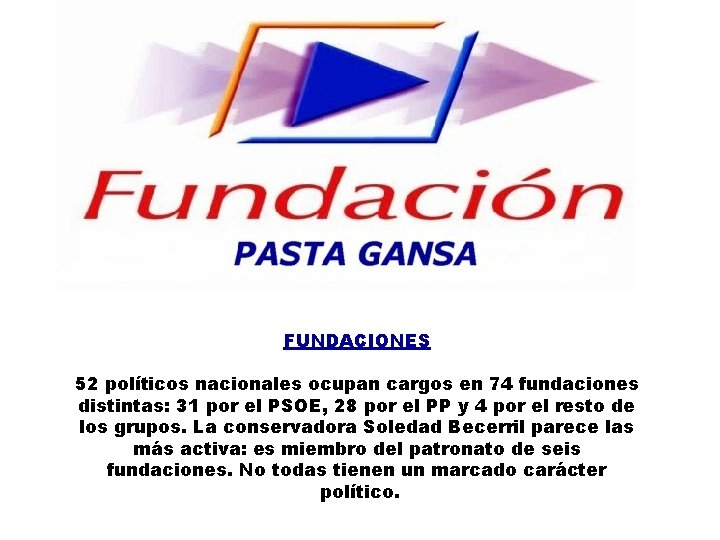 FUNDACIONES 52 políticos nacionales ocupan cargos en 74 fundaciones distintas: 31 por el PSOE,