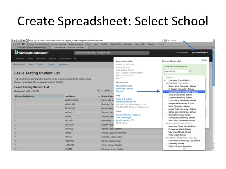 Create Spreadsheet: Select School 