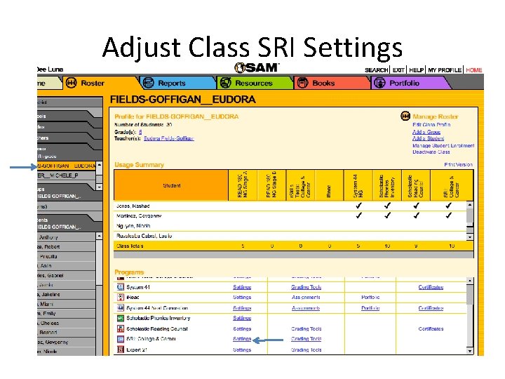 Adjust Class SRI Settings 