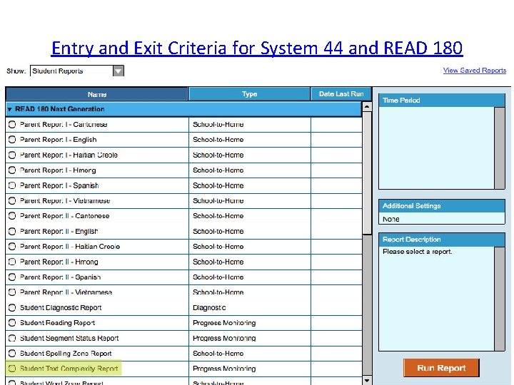 Entry and Exit Criteria for System 44 and READ 180 