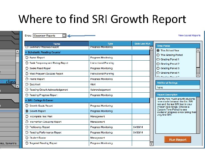 Where to find SRI Growth Report class 