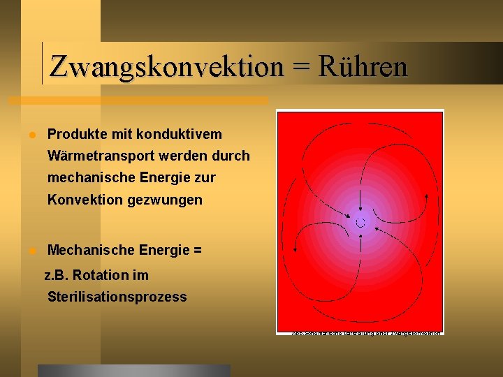 Zwangskonvektion = Rühren Produkte mit konduktivem Wärmetransport werden durch mechanische Energie zur Konvektion gezwungen